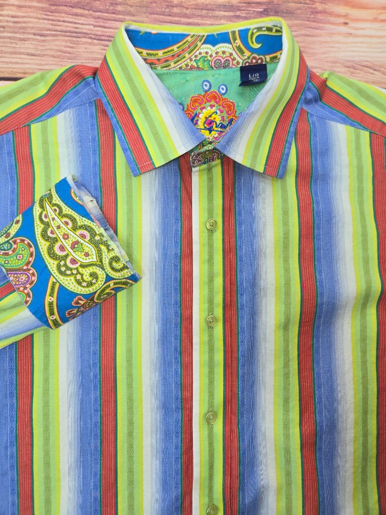Robert Graham Multi-Color Striped Dress Shirt Large